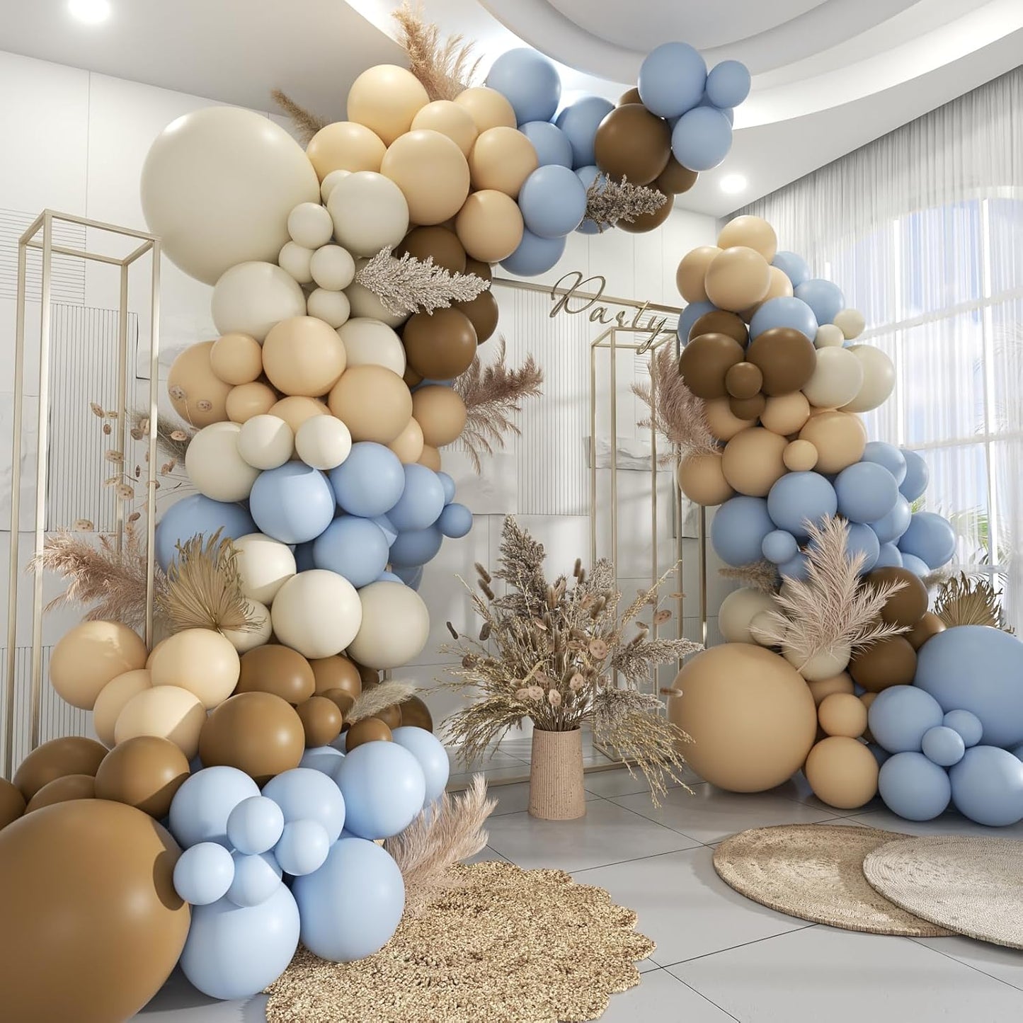 Dusty Blue Brown and White Balloon Arch Kit, 160Pcs Pastel Blue Coffee Brown White Sand Neutral Balloons Garland for Baby Shower Gender Reveal Wedding Birthday Party Decoration