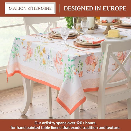 Maison d' Hermine Table Cloth Rectangle Table 100% Cotton 60 x 108 Inches Tablecloth Reusable Decorative for Dining Room Farmhouse Home Valentines Day Decorations Spring Summer - Bunny Party