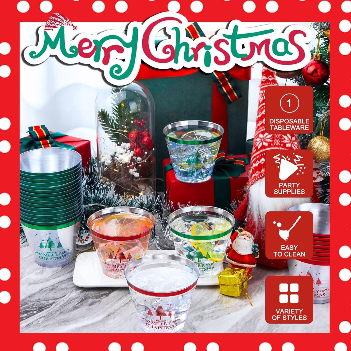 LUODA 9OZ 2024 New Merry Christmas Party Cups(60 Pack),Christmas Disposable Decoration Cups Including:30 Red Christmas Tree Plastic Cups & 30 Green Christmas Tree Plastic Cups