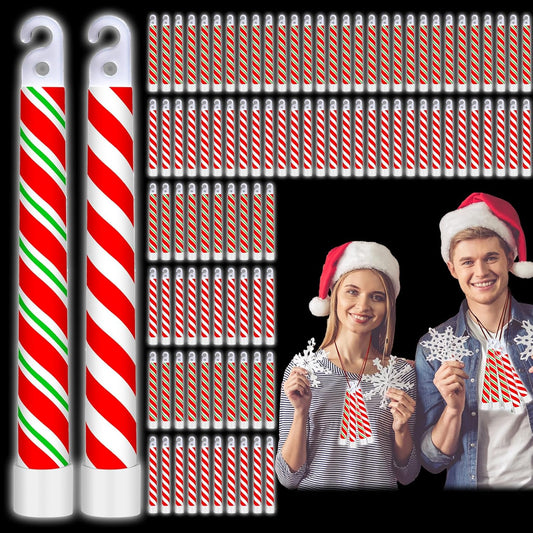 Soulchen 100 Pcs Christmas Glow Sticks Bulk 6 Inch Light up Candy Cane Sticks with Lanyard Christmas Party Favors Camping Emergency Outdoor Light Survival Kit