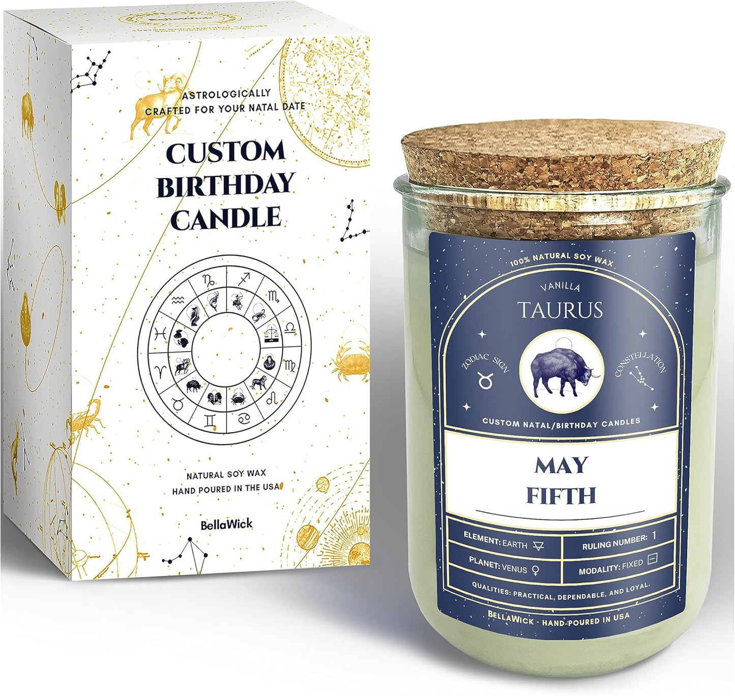 Birthday Candles - Custom Birthdate Astrological Zodiac Scented Candles. Astrology Gifts. All Natural Soy Wax. 75+ Hour Burn Time. Made in USA - May 5