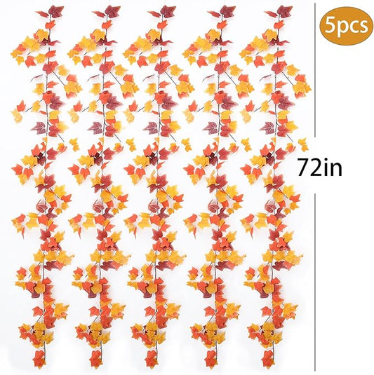 mizii 5 Packs 360" Artificial Vines Fall Ivy Garland Fake Vine Realistic Silk Leaves Faux Hanging Plants Greenery Decoration for Outdoors Wedding Party Indoor Mantle Bedroom Fall Decor (Fall Ivy)