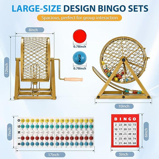 GADFISH Bingo Game Set, Bingo Sets Adults for Large Group Kids Seniors, 0.78" Bingo Balls with Steel Cage, 30 Cards, Board and Chips for Adults Parties, Game Night, Community