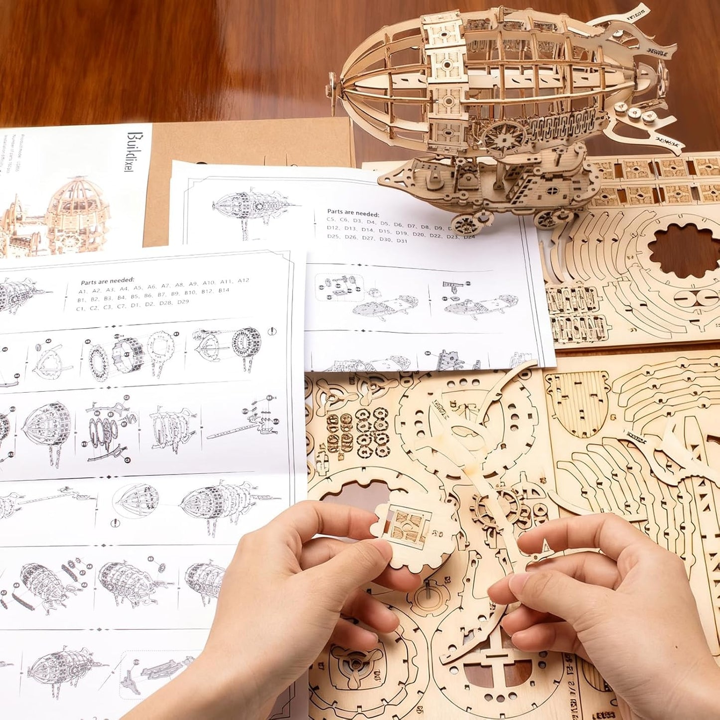 3D Wooden Puzzles for Adults,Wooden Toy for Kids and Adults,Model Building Kit,Educational Brain Teaser,Best Educational Christmas Birthday Day Gift for Friends (Wooden Airship)