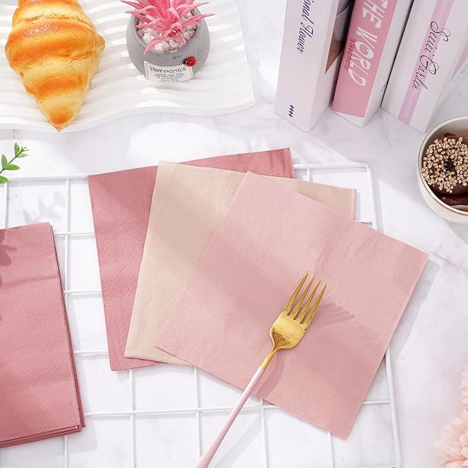 Whaline 150 Pack Valentine's Day Peach Pink Napkins 6.5 x 6.5 Inch 3 Colors Luncheon Napkins Pink Theme Disposable Paper Napkins Dinner Napkins for Party Celebration Gathering Supplies Decorations