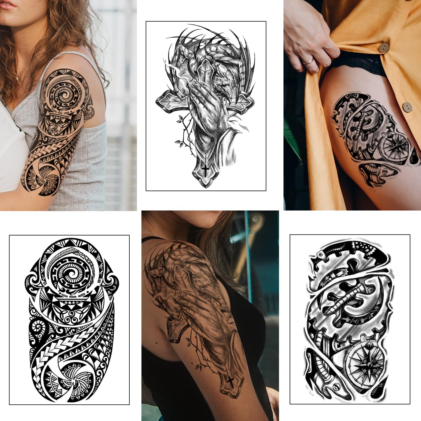 Yazhiji 36 Sheets Temporary Tattoos Stickers, 12 Sheets Fake Body Arm Chest Shoulder Tattoos for Men or Women with 24 Sheets Tiny Black Tattoos