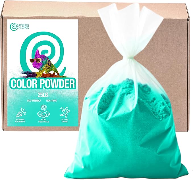 Chameleon Colors 25 lb. Color Powder - 1 Pack - Vibrant Aqua Color - for 15-20 People - Non-Toxic & Gluten-Free - for Holi, Color Wars, Fun Run, Gender Reveal, Summer Camp & More
