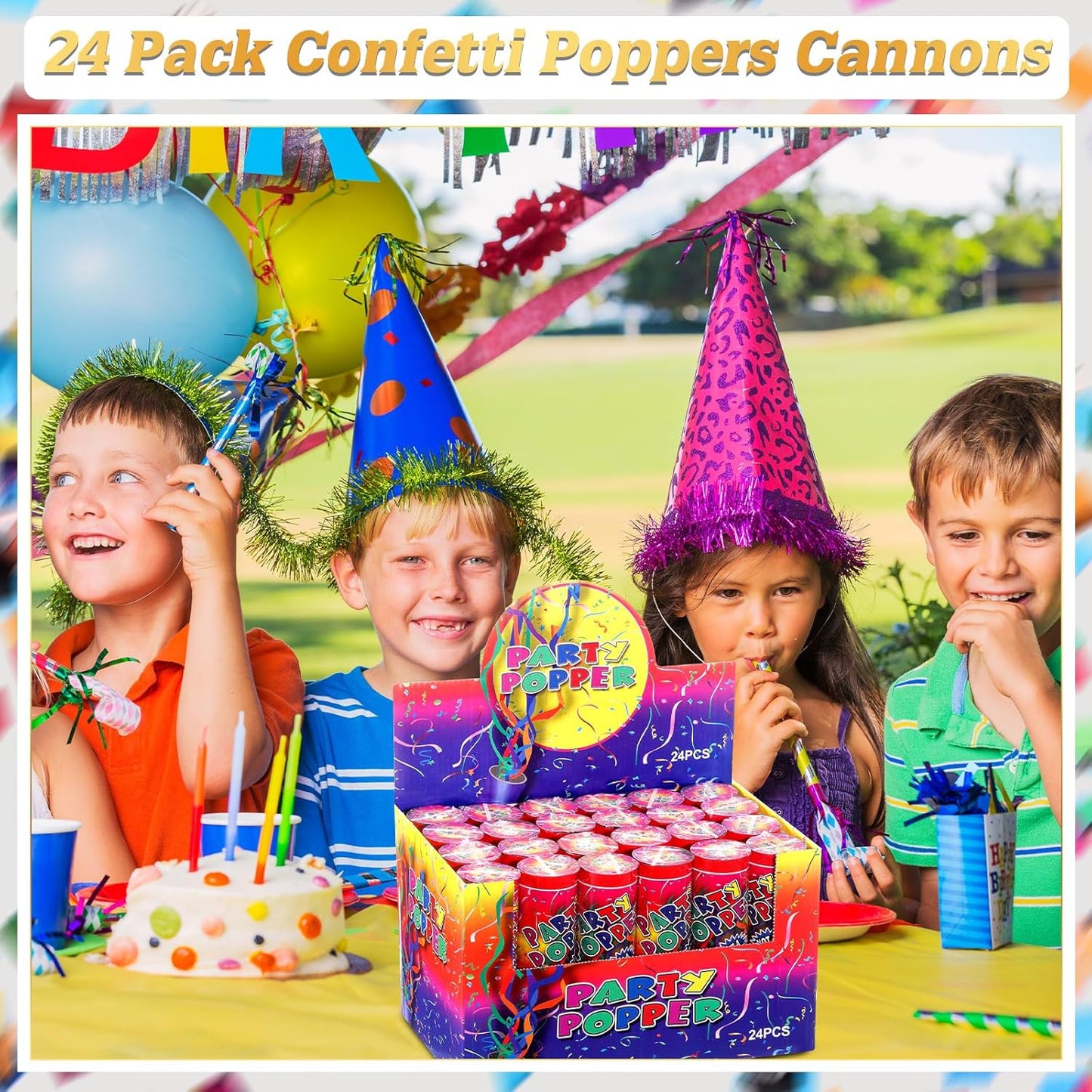Honoson 24 Pcs Confetti Poppers Cannons Confetti Shooters Air Compressed Cannon for Wedding Birthday Party Bridal Shower Graduation Decoration Favor (6.1 Inch)