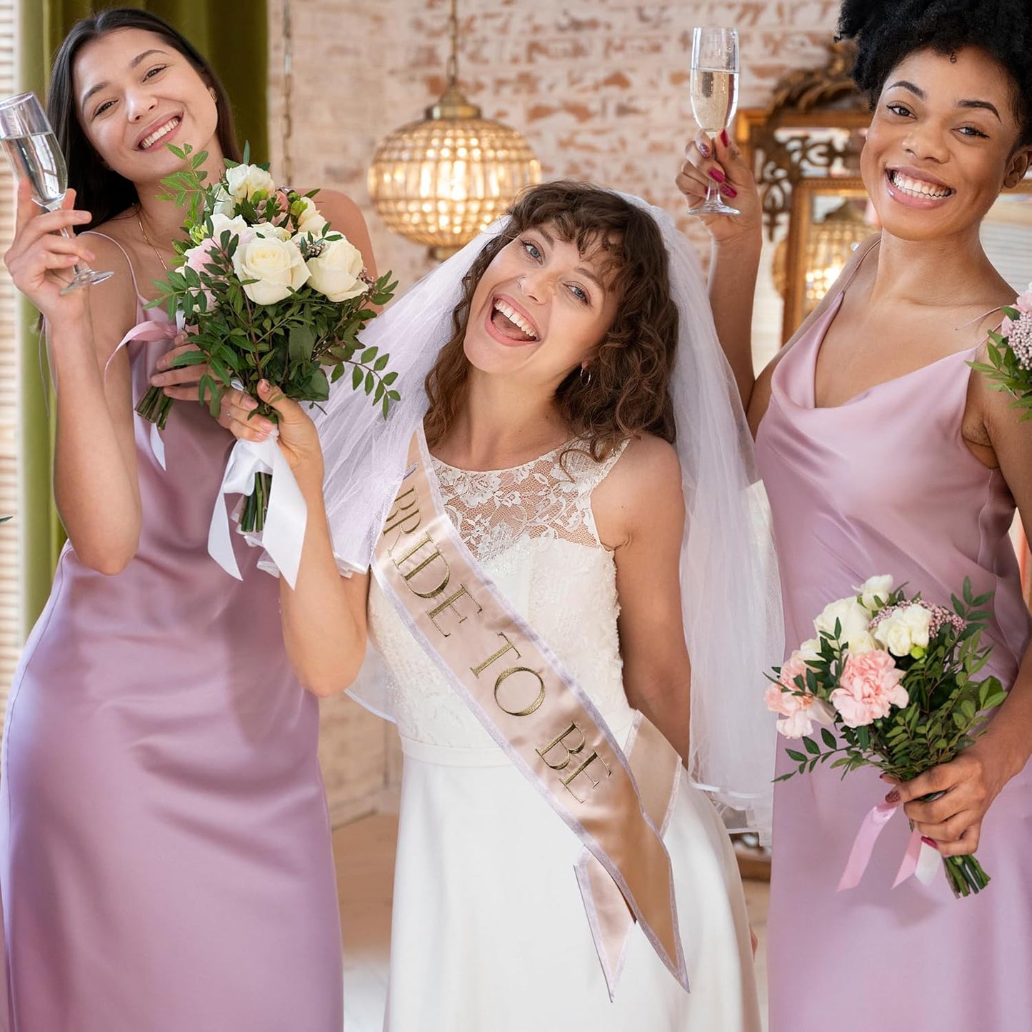 Embroidered Bride to Be Sash Double-Layer Satin Sash with Champagne Gold Trim Bridal Shower Hen Night Bachelorette Party Accessories