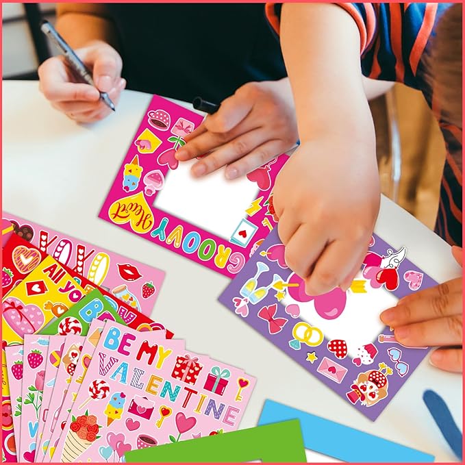 Jetec 48 Sets Valentines Picture Frames Craft Kit DIY Photo Frames Sticker Craft Make Your Own Paper Picture Frame for Home Activities Party Favors Decorations(Pink)