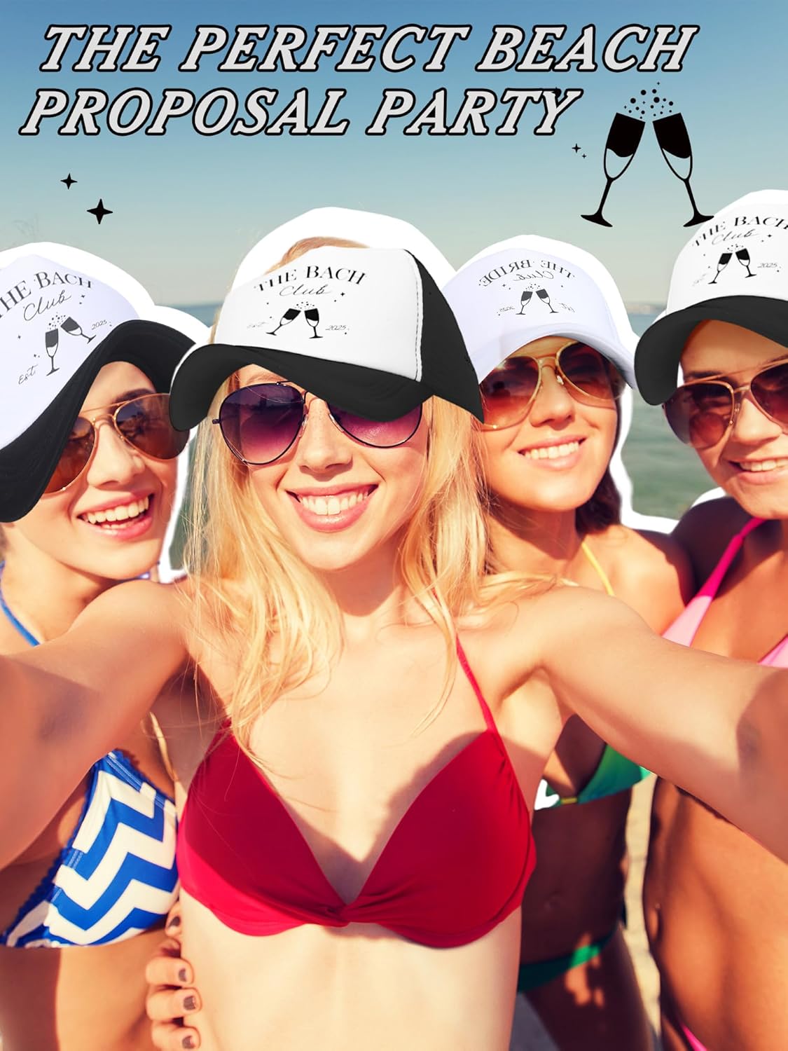8 Pack Social Club Bachelorette Party Hats Include 1 Pack The Bride Cap and 7 Pcs The Bach Club Trucker Cap (Black,The Bach)