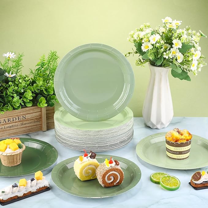 Kochorie 150 Pieces Sage Green Disposable Paper Plates 9 Inch Heavy Duty Dinner Plates, Solid Color, Table Decorations Party Supplies for Birthdays, Weddings, Daily Use