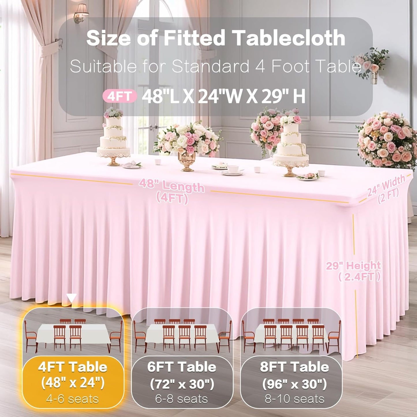 2 Packs Baby Pink Spandex Table Covers 4ft,Fitted Table Covers for 4 Foot Tables Stretch Spandex Table Skirts Rectangle Tables for Event, Wedding, Banquet & Parties