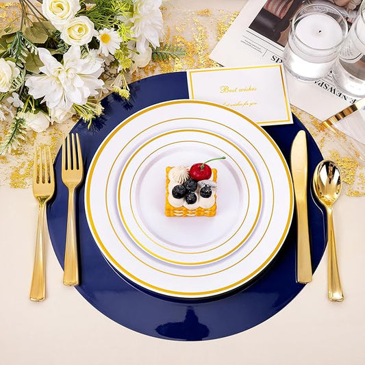KesaPlan 100PCS Round Blue Placemats, 13" Disposable Paper Placemats for Dining Table, Mirrored Blue Charger Place Mat for Kitchen Banquet Table Setting Dinner Party Birthday Wedding Decor