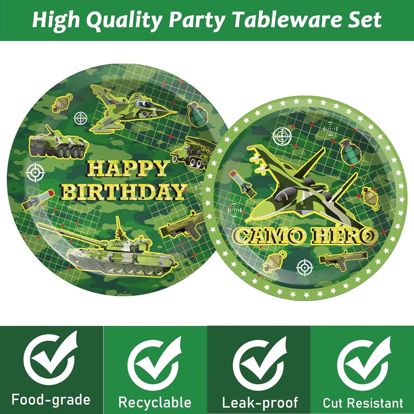 50 Guests Army Birthday Party Decorations - Camo Supplies, Plates, Napkins - Military Soldier Camouflage Favors for Baby Shower - 200 PCS