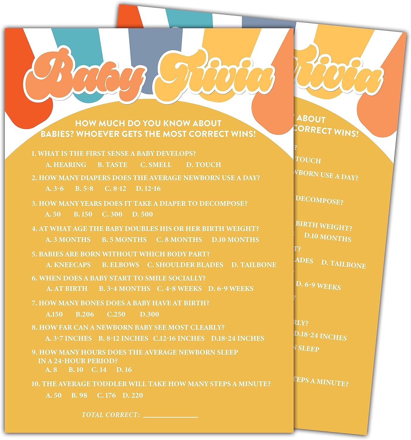 Boho Sunshine Baby Shower Games for Boy, 30 Baby Trivia Game Cards with 1 Answer Card, Gender Reveal Party Supplies Favors (5"x7") -A08