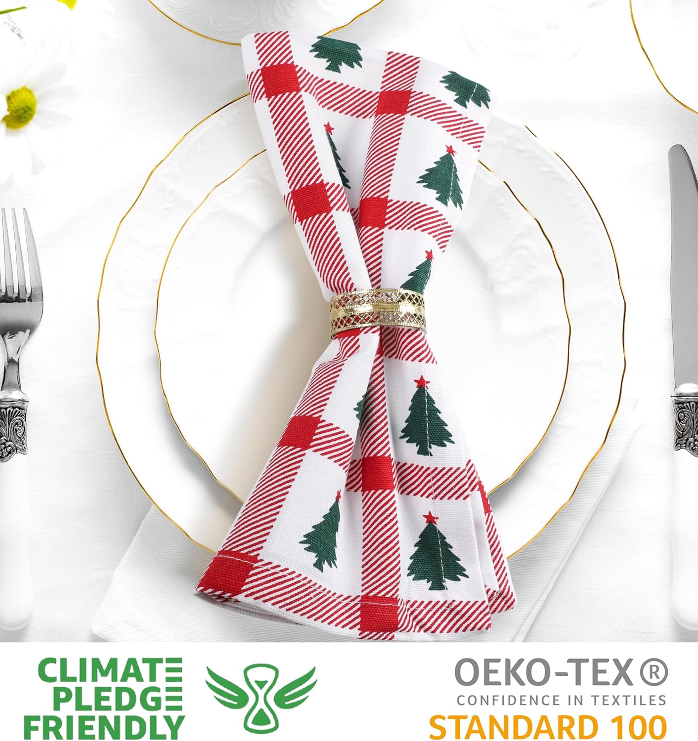 Urban Villa Christmas Cloth Napkins 100% Cotton Absorbent Dinner Napkins Tree Print (Set of 12) 20x20 Inches Soft Durable Washable Ideal for Everyday Use Wedding Parties Cloth Napkins
