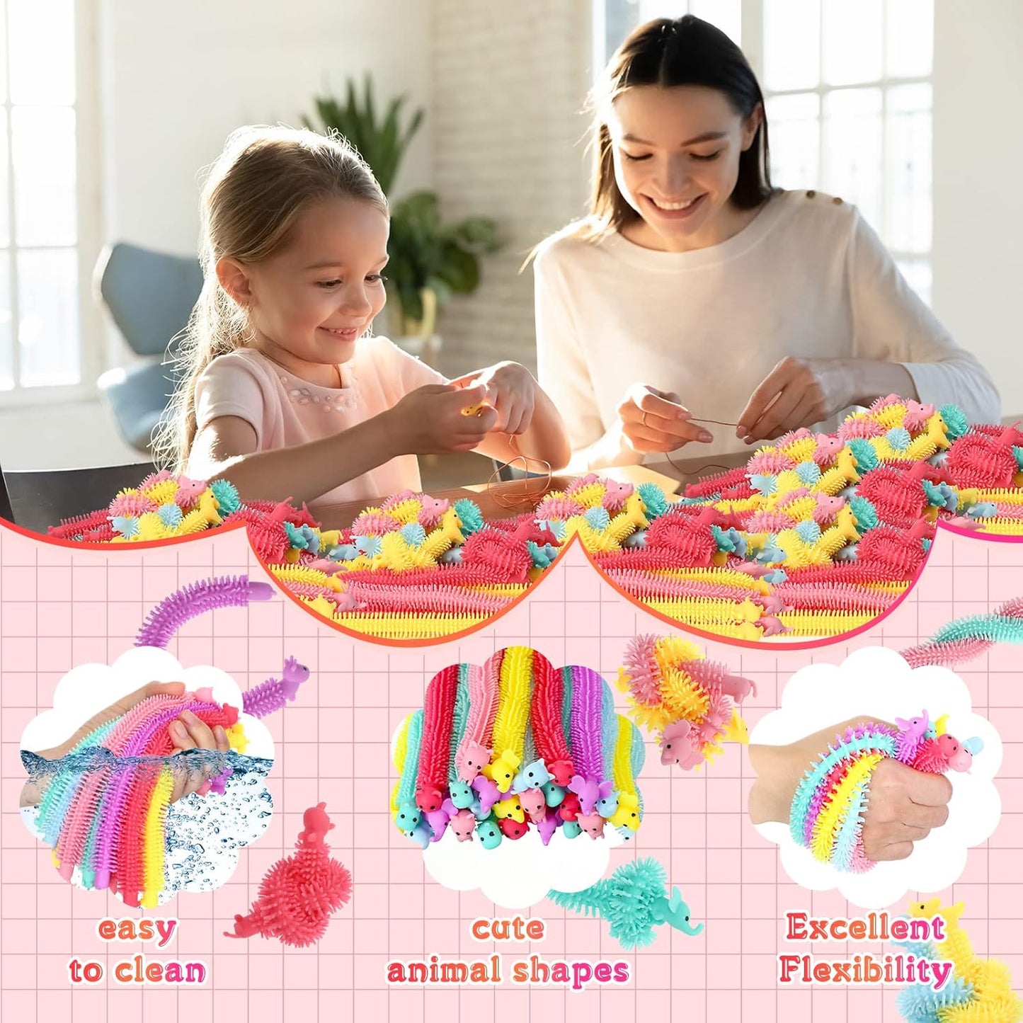 Chivao 200 Pack Bulk Stretchy String Fidget Toys Animal Sensory Toys for Kids and Adults Colorful Fidget Worm Stress Anxiety Relieve Party Favors Goodie Bag Fillers Birthday Gifts (Animal Style)