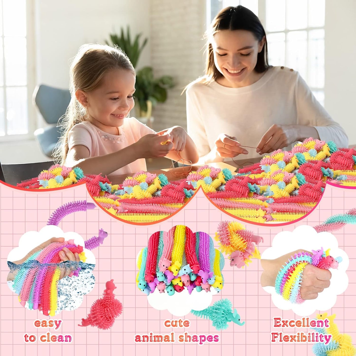 Chivao 100 Pack Bulk Stretchy String Fidget Toys Animal Sensory Toys for Kids and Adults Colorful Fidget Worm Stress Anxiety Relieve Party Favors Goodie Bag Fillers Birthday Gifts (Animal Style)