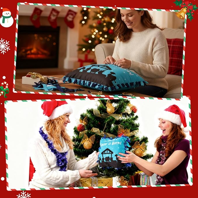 Mindsoft 6 Sets Nativity Tied Pillow Craft Kits DIY Christmas Nativity Crafts Gifts Christian Religious Pillow DIY Art for Holy Night Christmas Party Fun Home Activities