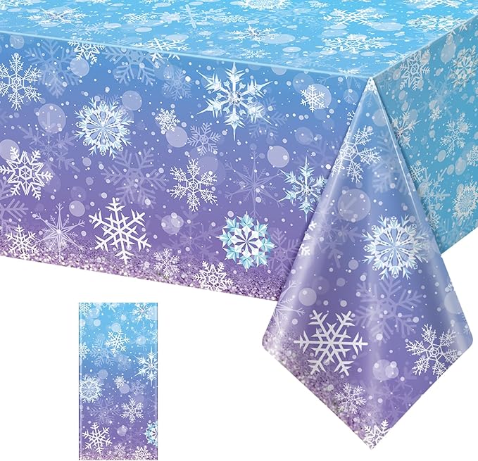 1 Pack Winter Snowflake Plastic Tablecloth Decorations, Blue and Purple Snowflake Winter Wonderland Disposable Table Cover for Christmas Holiday New Year Party Supplies Decorations, 54x108 Inch