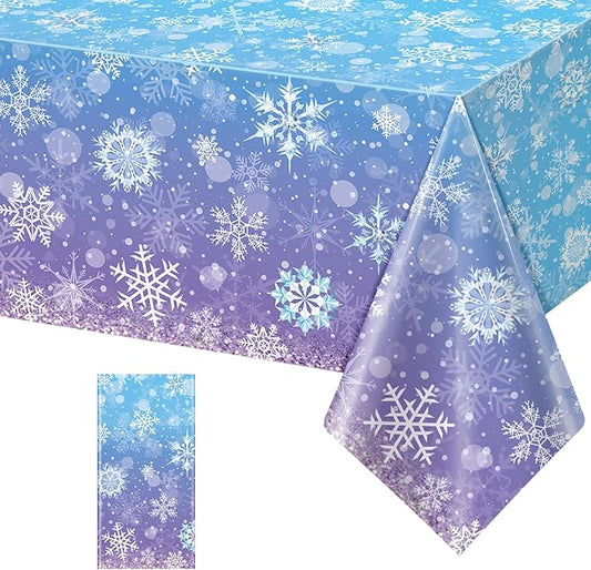1 Pack Winter Snowflake Plastic Tablecloth Decorations, Blue and Purple Snowflake Winter Wonderland Disposable Table Cover for Christmas Holiday New Year Party Supplies Decorations, 54x108 Inch