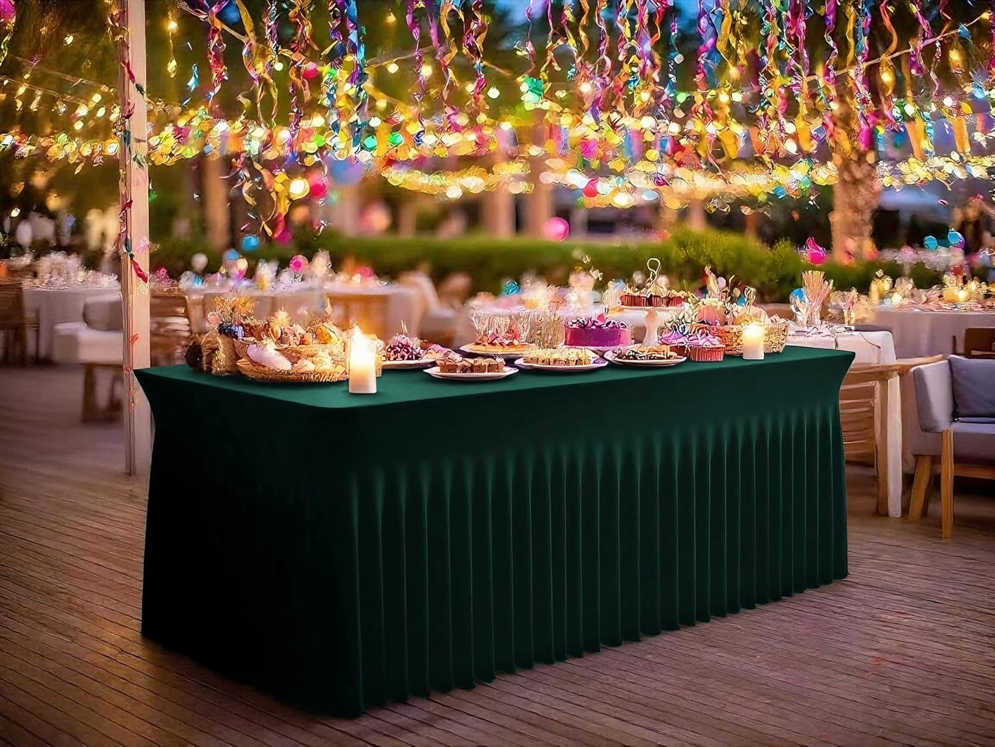 2 Packs Emerald Green Stretch Table Skirts for 6 Foot Rectangle Table, Washable Spandex Stretch Tablecloths with Skirt, Wrinkle Resistant Fitted Tablecover for Wedding Party Banquet
