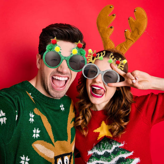 Pibupibu 8 Pack Merry Christmas Party Favors Funny Eyeglasses Set, Christmas Tree, Garland, Santa Claus, Elk, Snowman Eyewear