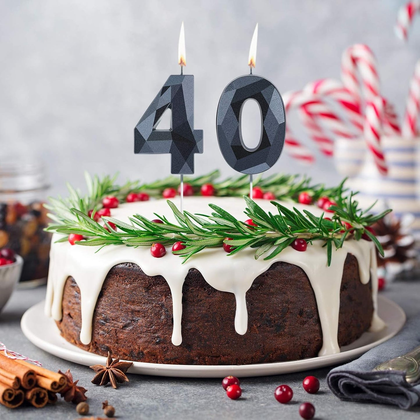 Nuanchu 40th Birthday Candles, Number 40 Happy Birthday Cake Topper 3D Diamond Shape Numeral Sparkler Candles for Men Women Party Wedding Decoration Theme Party (Black)