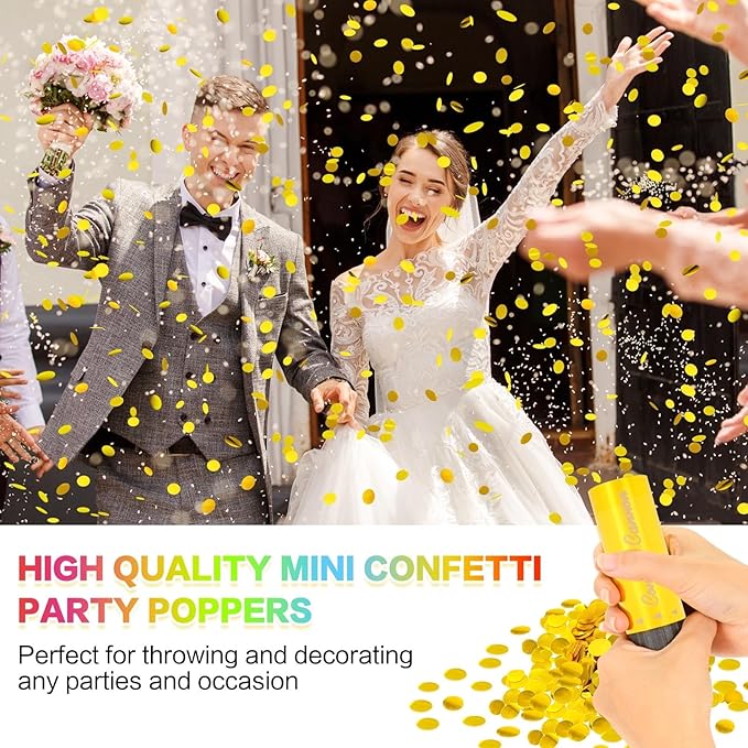 Confetti Cannon 8 Pack Small gold Confetti Poppers ideal for Weddings, Birthdays, Graduations, Baby Showers, New Year's Eve Parties Fun Party Decorations