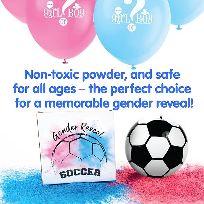 Gender Reveal Surprise Soccer Shell Kit with Colorful Pink & Blue Powder Packs - Pink & Blue Smoke Bomb for Gender Reveal Party with 8 Balloons - Ideal for Soccer-Themed Gender Reveal Parties