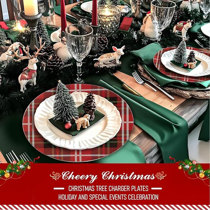 MAONAME Red Charger Plates Set of 6, 13 Inch Plastic Charger for Dinner Plates, Christmas Plate Chargers, Round Chargers for Table Setting, Wedding Decor