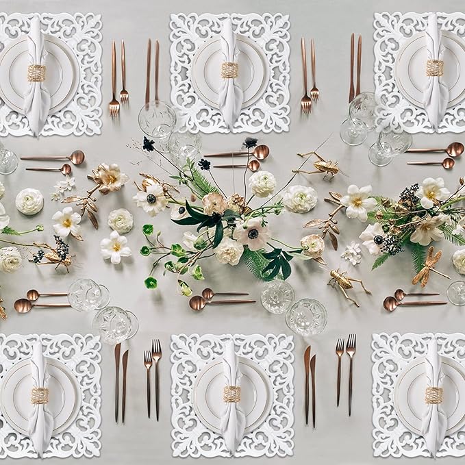 MAONAME 12" White Charger Plates Set of 6, Mirror Charger for Dinner Plates, Plastic Plate Chargers with Embossed Rims, Square Chargers for Table Setting, Wedding