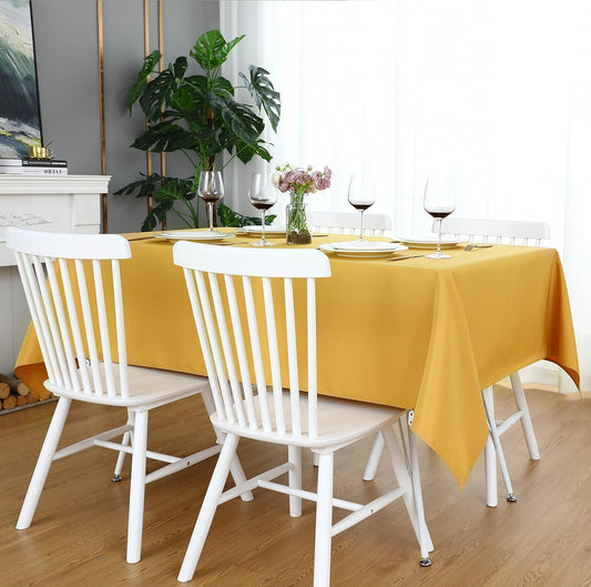 FOLINS&HOME Gold Rectangle Tablecloth - 90 x 132 Wrinkle Free Waterproof Polyester Table Cloths, Spillproof Heavy Duty Washable Table Cover for Party, Banquet, Wedding, Indoor - Rectangular/Oblong