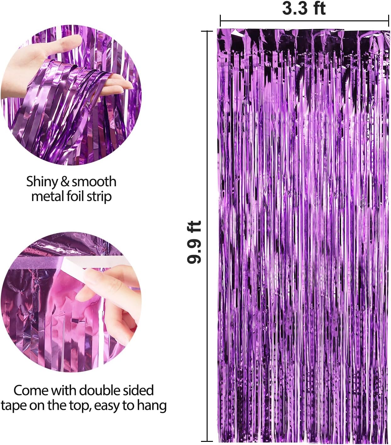 Crosize 5 Pack 3.3 x 9.9 ft Purple Foil Fringe Curtains Party Decorations, Purple Tinsel Curtain Backdrop for Parties, Door Streamers, Glitter Streamer Backdrop for Birthday Decoration