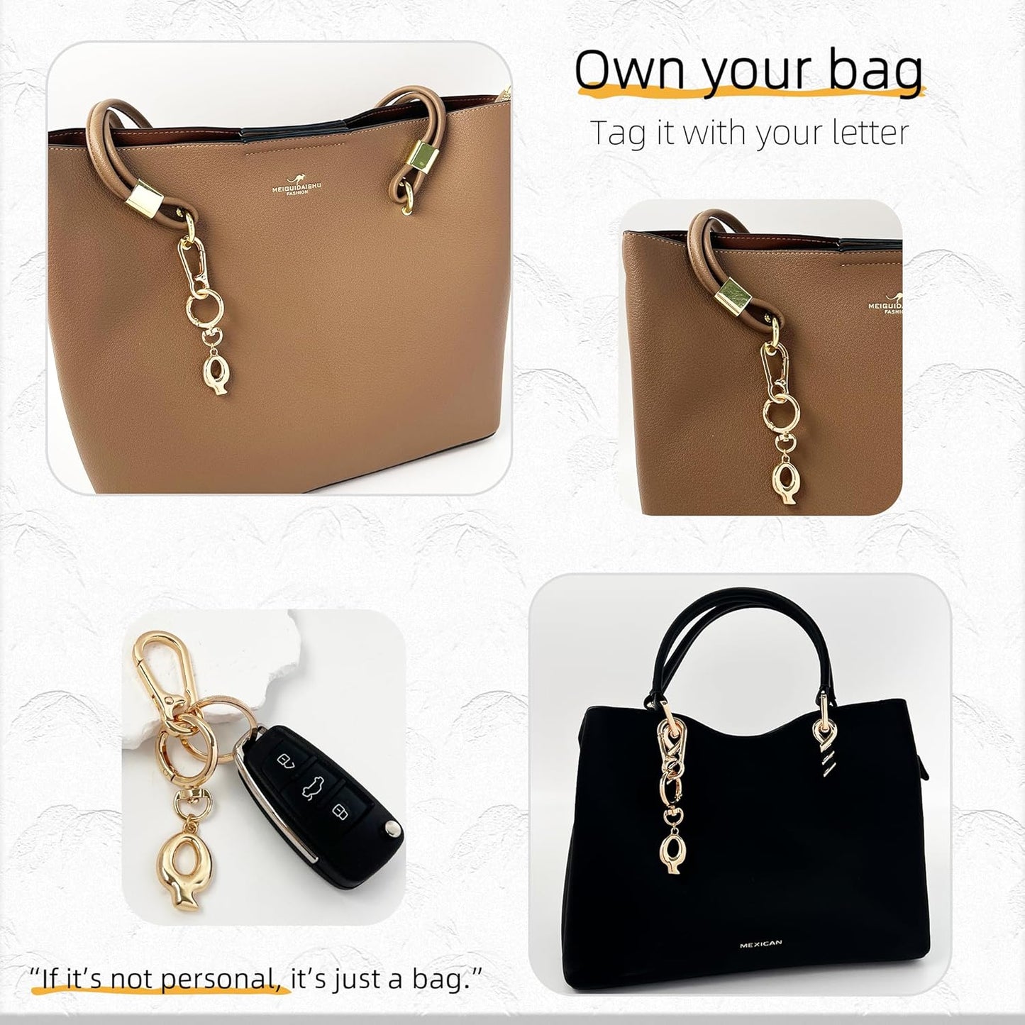 Gold Bubble Heart Initial Bag Charms for Handbags – Cute Initial Letter Keychain for Women, Purse Charms, Gold Gift