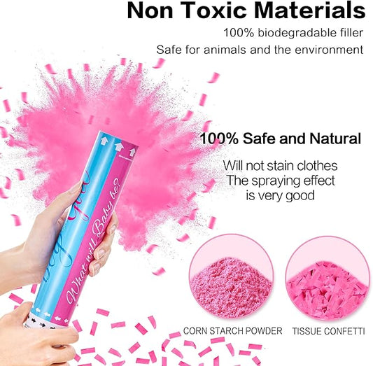 Biodegradable Pink Gender Reveal Confetti Poppers 4Pack