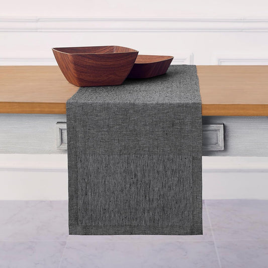 Solino Home Linen Table Runner 144 Inches Long - Athena, 100% Pure Linen Charcoal Grey Dining Table Runner 14 x 144 Inch for Halloween, Thanksgiving - Handcrafted and Machine Washable