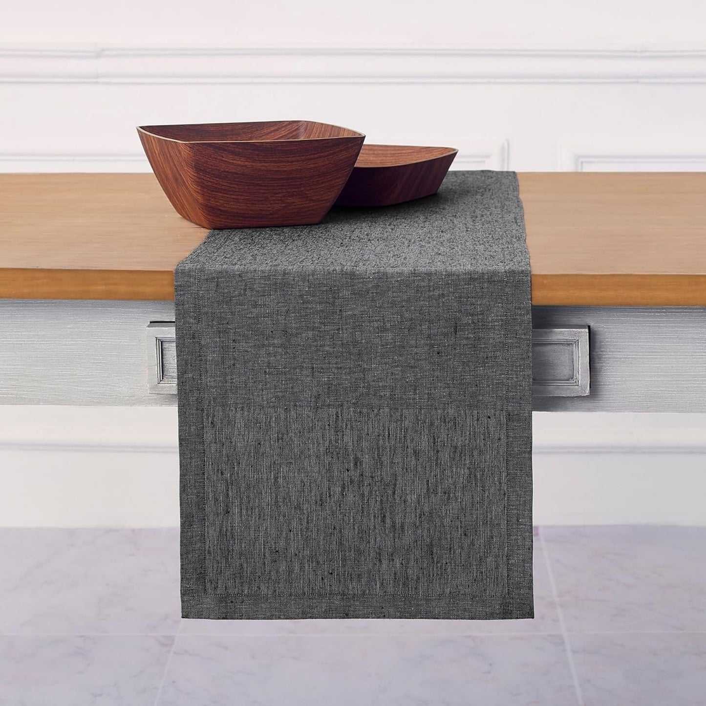 Solino Home Linen Charcoal Grey Table Runner 108 Inches Long - Athena, 100% Pure Linen Dining Table Runner 14 x 108 Inch for Halloween, Thanksgiving - Handcrafted and Machine Washable