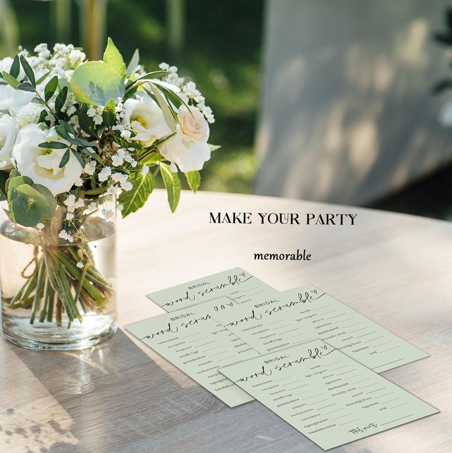 Bridal Shower Games, Bridal Word Scramble, 25Pcs Minimalist Sage Green Bridal Game Cards with 1 Answer Card, Wedding Shower Games for Guests, Engagement Bachelorette Party Supplies
