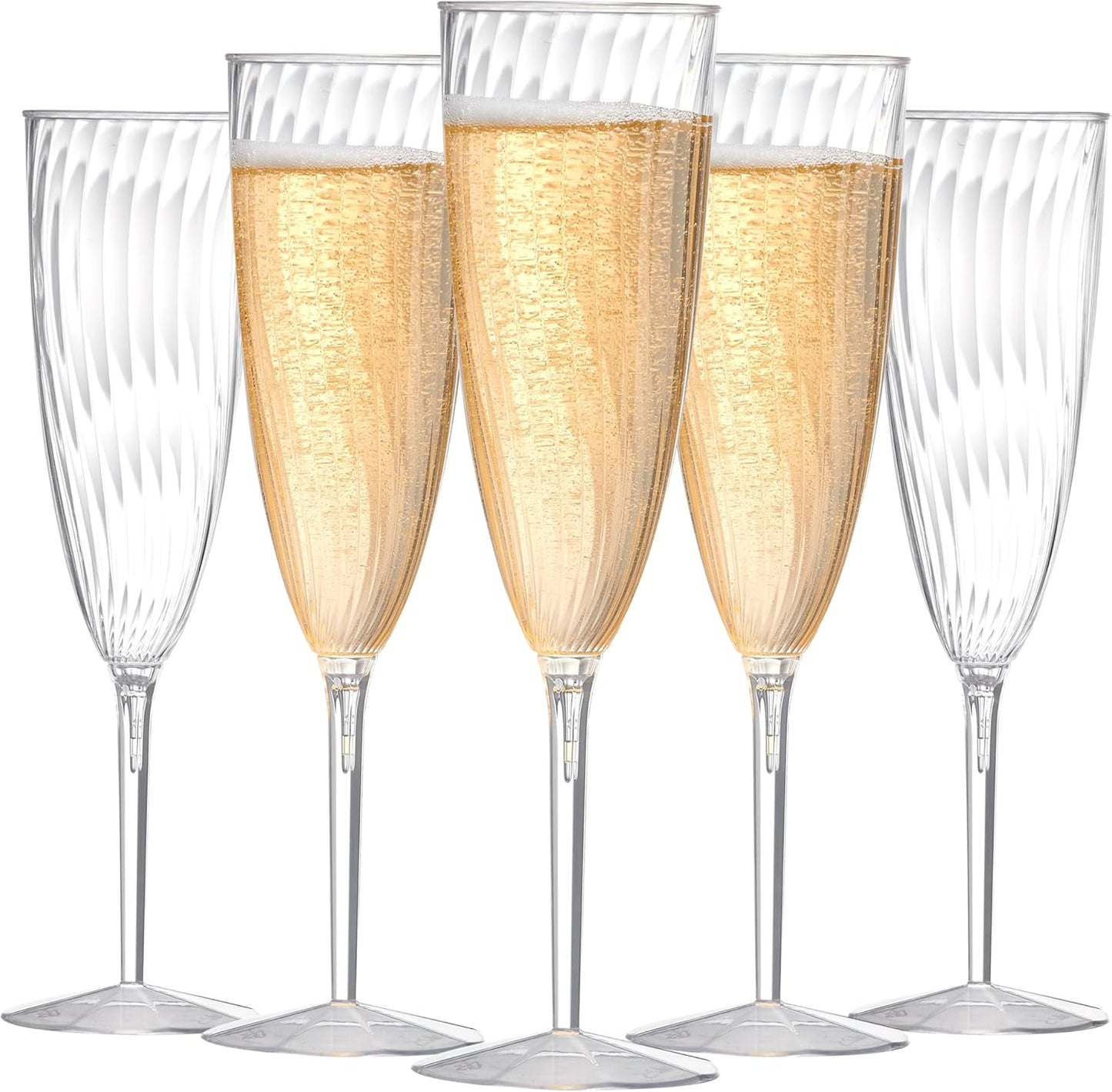 24Pcs Plastic Champagne Flutes,6 Oz Clear Champagne Glasses,Disposable Wine Glasses for Party Wedding Banquet Family Holiday Picnic Cocktail Mimosa Bars Engagements Thanksgiving Christmas Toasting