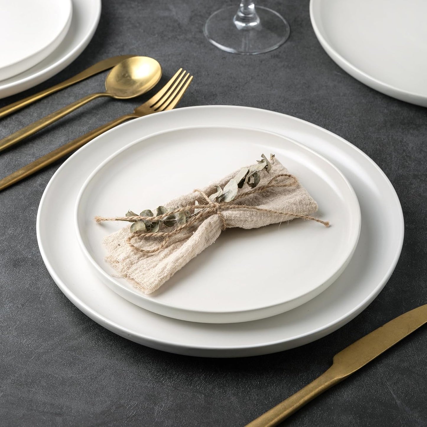 AmorArc Ceramic Dinner Plates Set of 6, Wavy Rim 10.5 Inch Stoneware Dish Set, Large Dinnerware Plates for Kitchen-Microwave&Dishwasher Safe, Scratch Resistant-Reactive Glaze Matte White