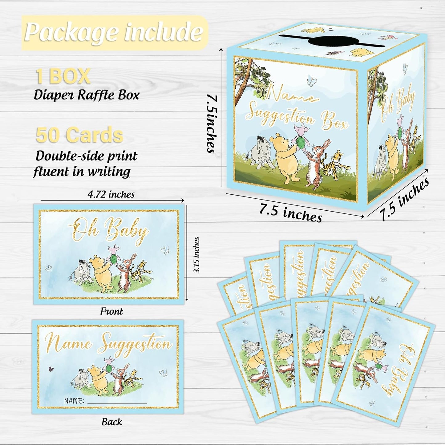 Winnie Baby Shower Decorations-the Pooh Baby Shower Games-Winnie Party Decorations-Baby Name Suggestion Cards with Box-Baby Name Suggestion Cards,blue