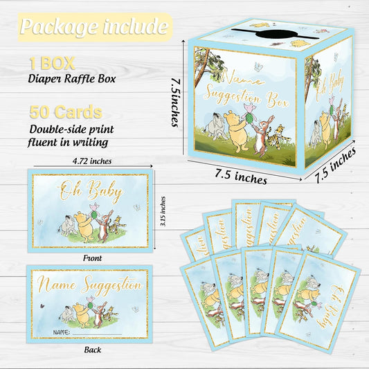 Winnie Baby Shower Decorations-the Pooh Baby Shower Games-Winnie Party Decorations-Baby Name Suggestion Cards with Box-Baby Name Suggestion Cards,blue