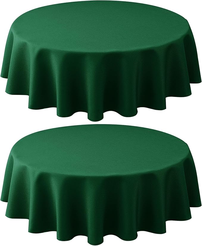 Biscaynebay 2 Pack Textured Fabric Round Tablecloths 70", Hunter Green Water Resistant Tableclothes Small Circle Folding Table Covers Linen for Dining, Kitchen, Wedding, Parties etc Machine Washable