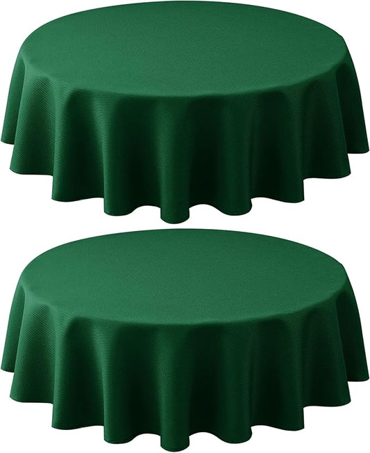 Biscaynebay 2 Pack Textured Fabric Round Tablecloths 70", Hunter Green Water Resistant Tableclothes Small Circle Folding Table Covers Linen for Dining, Kitchen, Wedding, Parties etc Machine Washable