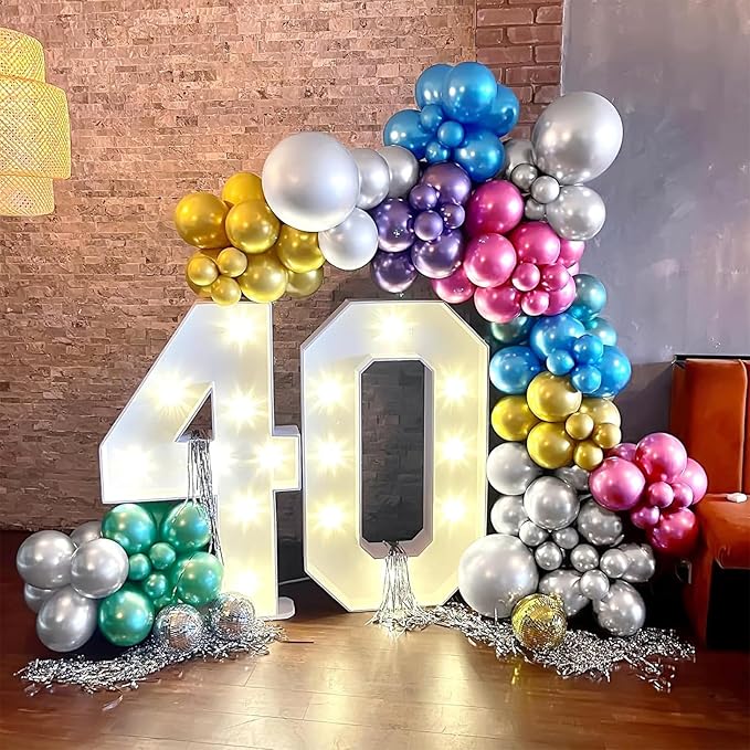 Patimate Balloons Assorted Colors 100 Pack 12 Inch Colorful Chrome Metallic Rainbow Party Balloons for Birthday Wedding Birthday Baby Shower Christmas Carnival Party Decorations Arch Garland