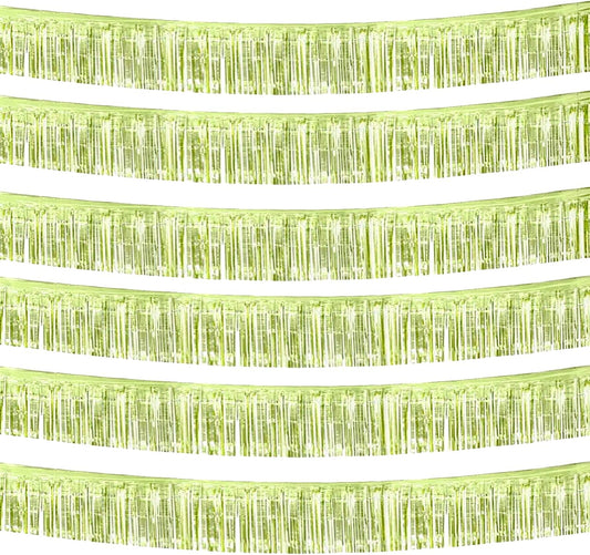 6 Pack 10 Feet Foil Fringe Garland Metallic Tinsel Streamers Banner Wall Hanging Backdrop Banner for Parade Floats, Thanksgiving, Christmas, Birthday, Halloween Party Decorations(Light Green)