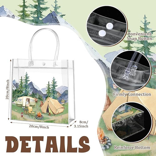 Aliceset Camping Themed Party Favor Bags Camping Themed Treat Goodies Happy Camper Party Bags for Birthday Adventure Baby Shower Supplies Gift Candy Snack Wrapping, 8x8x3.15 inch