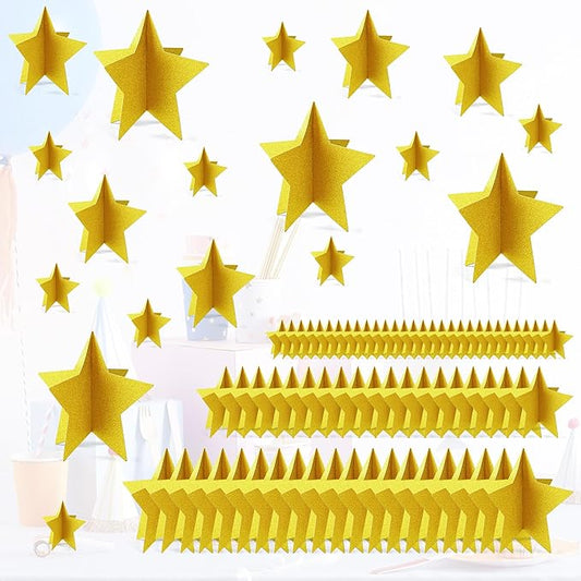 70 Pcs Star Centerpieces for Movie Night Party Decorations 3D 2025 Graduation Table Decor 3 Sizes 8" 5" 3" Red Carpet Film Show Theme Birthday Party Back to School Table Decor （Gold）